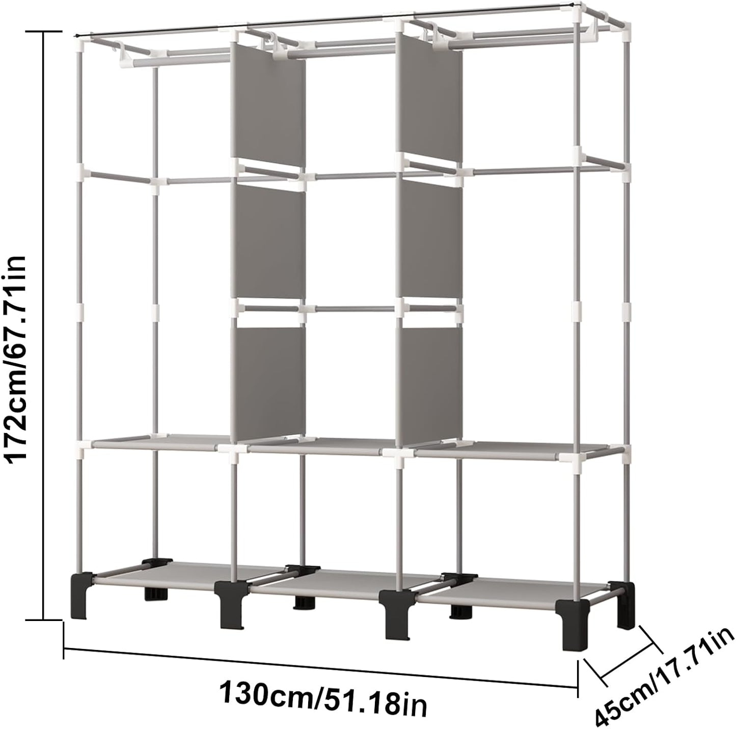 Canvas Wardrobe for Bedroom Fabric Wardrobe with 3 Hanging Rails, Portable Temporary Stable Base172 * 130 * 45cm (black) DJ-155B