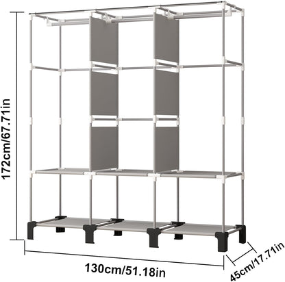 Canvas Wardrobe for Bedroom Fabric Wardrobe with 3 Hanging Rails, Portable Temporary Stable Base172 * 130 * 45cm (black) DJ-155B