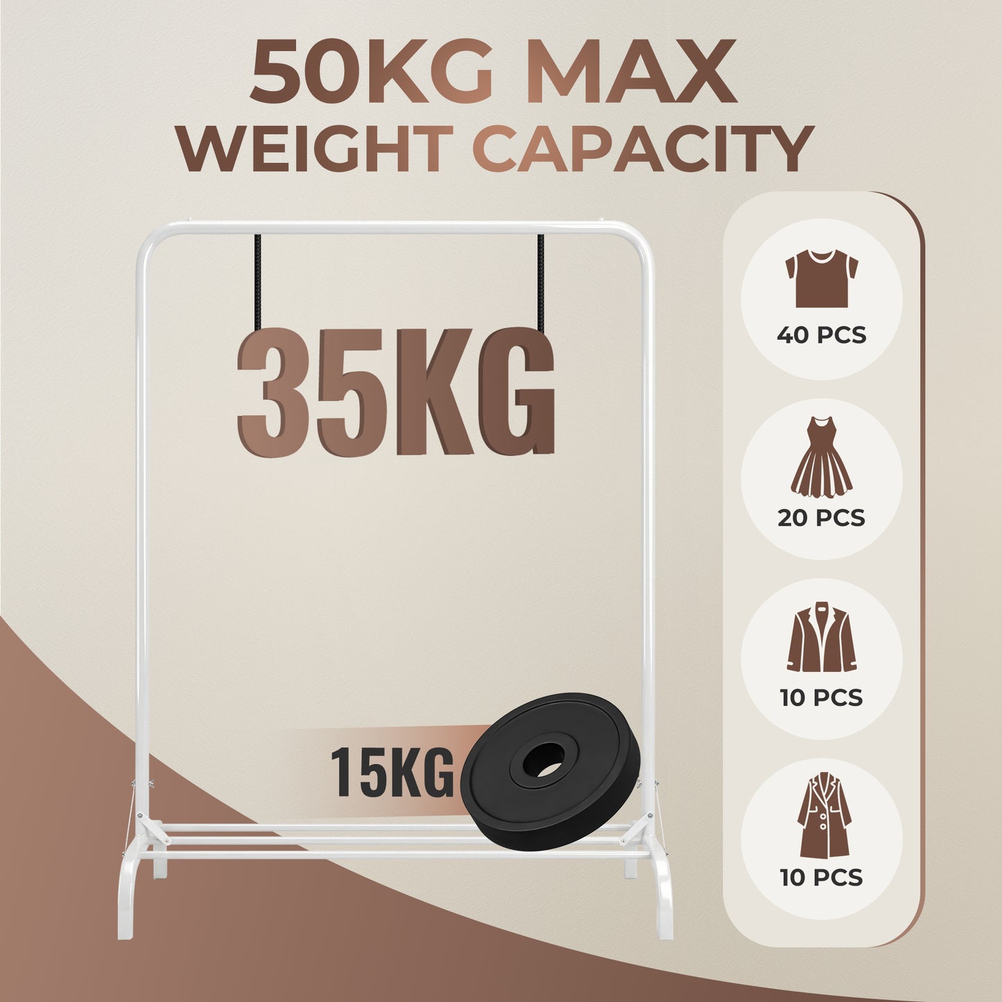 Sturdy Clothes Rail for Bedroom, Portable Clothes Rack with Shoe Storage, Metal Clothing Rail for Hanging Garments (White)