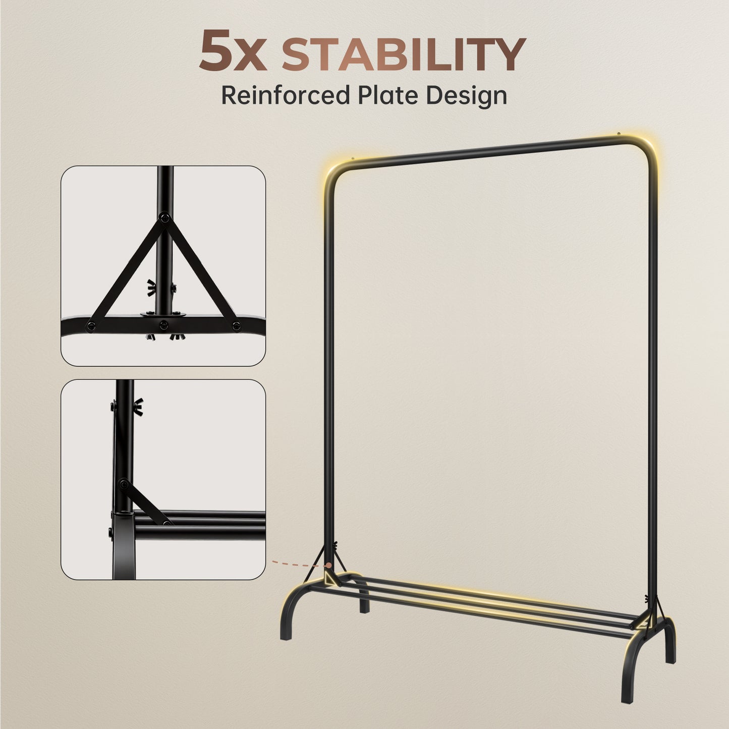Sturdy Clothes Rail for Bedroom, Portable Clothes Rack with Storage Shelf, Metal Clothing Rail for Hanging Garments