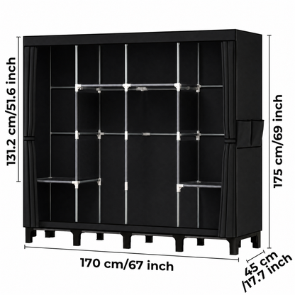 Portable Closet Wardrobe Closet for Hanging Clothes with 4 Hanging Rods for Bedroom, Non-Woven Fabric Clothes Closet for Living Room Easy Assemble (black, 4 Columns, 66.9 inch Width)