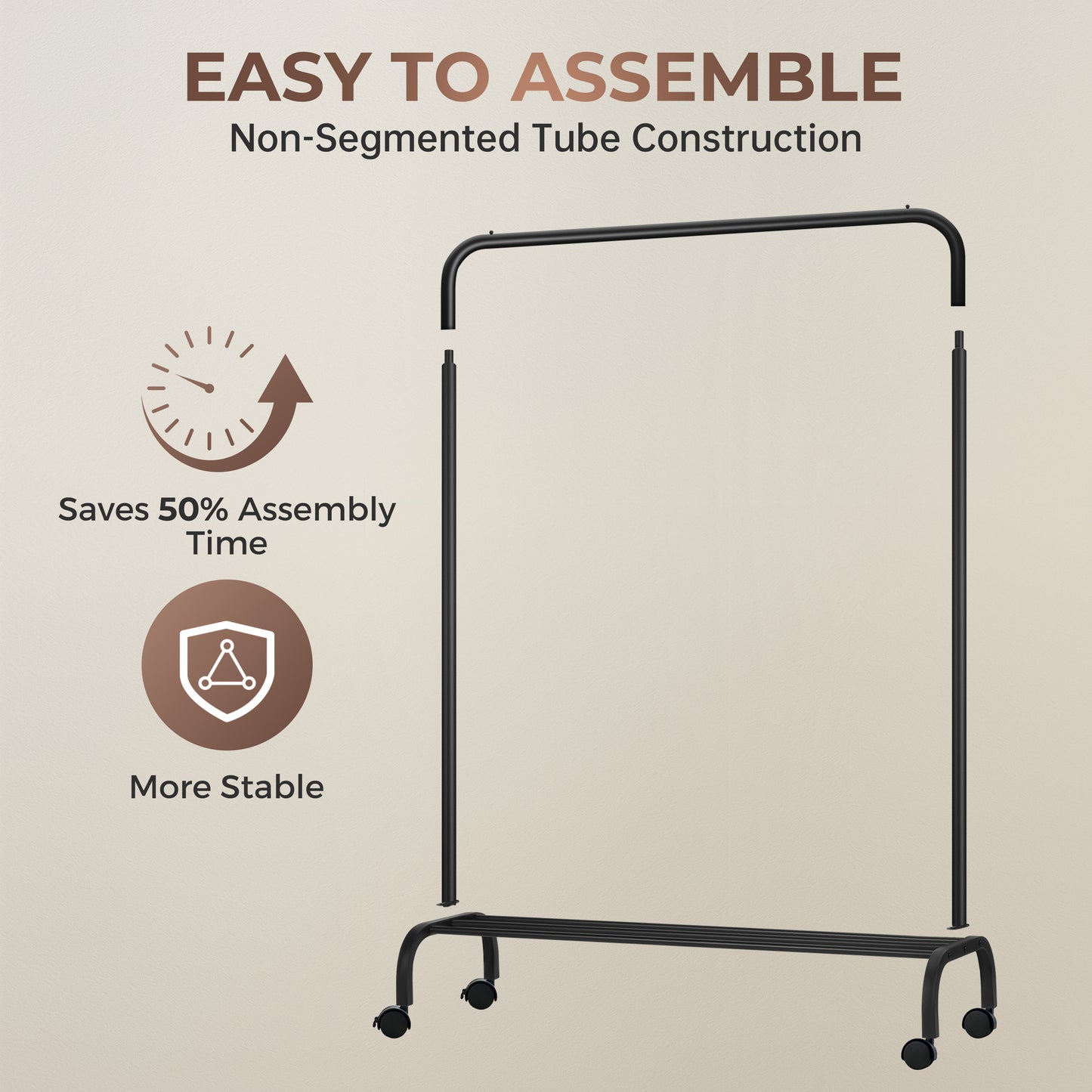 Sturdy Clothes Rail with Wheels for Bedroom, Portable Clothes Rack with Shoe Storage, Metal Clothing Rail for Hanging Garments (Black)