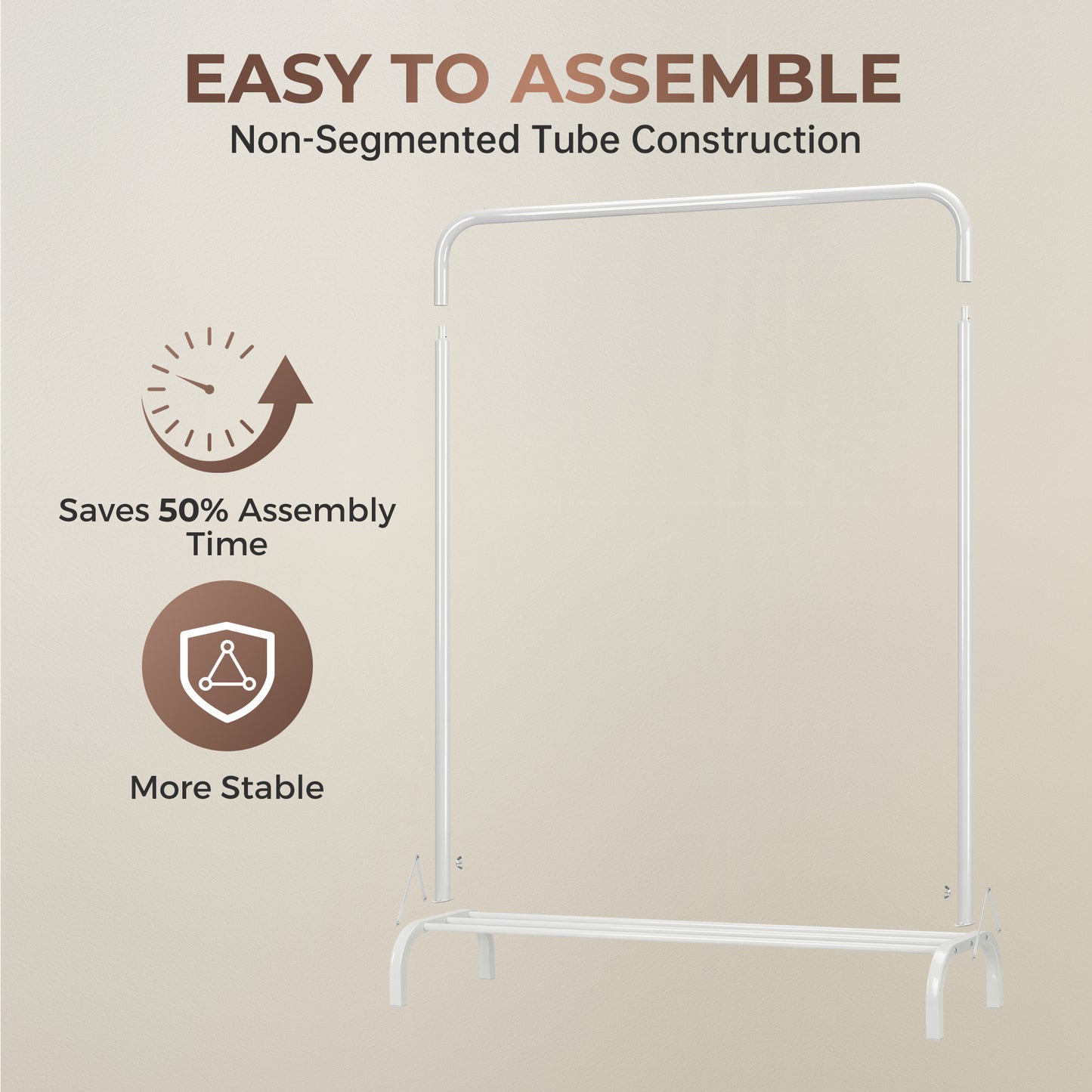 Sturdy Clothes Rail for Bedroom, Portable Clothes Rack with Shoe Storage, Metal Clothing Rail for Hanging Garments (White)