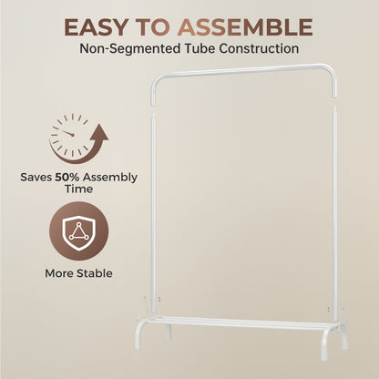 Sturdy Clothes Rail for Bedroom, Portable Clothes Rack with Shoe Storage, Metal Clothing Rail for Hanging Garments (White)