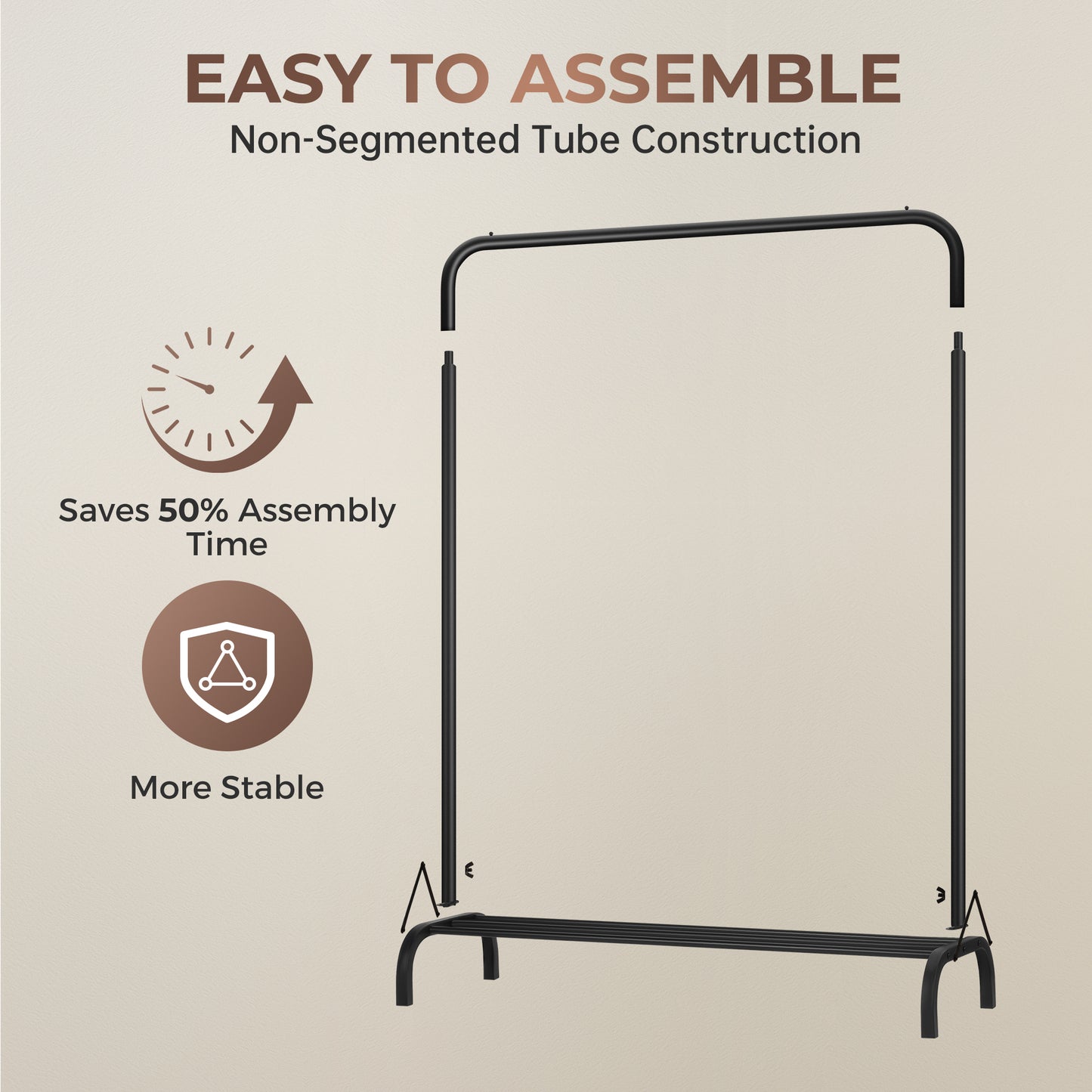 Sturdy Clothes Rail for Bedroom, Portable Clothes Rack with Storage Shelf, Metal Clothing Rail for Hanging Garments