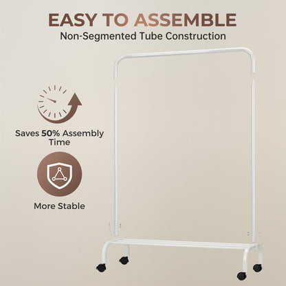 Sturdy Clothes Rail with Wheels for Bedroom, Portable Clothes Rack with Shoe Storage, Metal Clothing Rail for Hanging Garments (White)