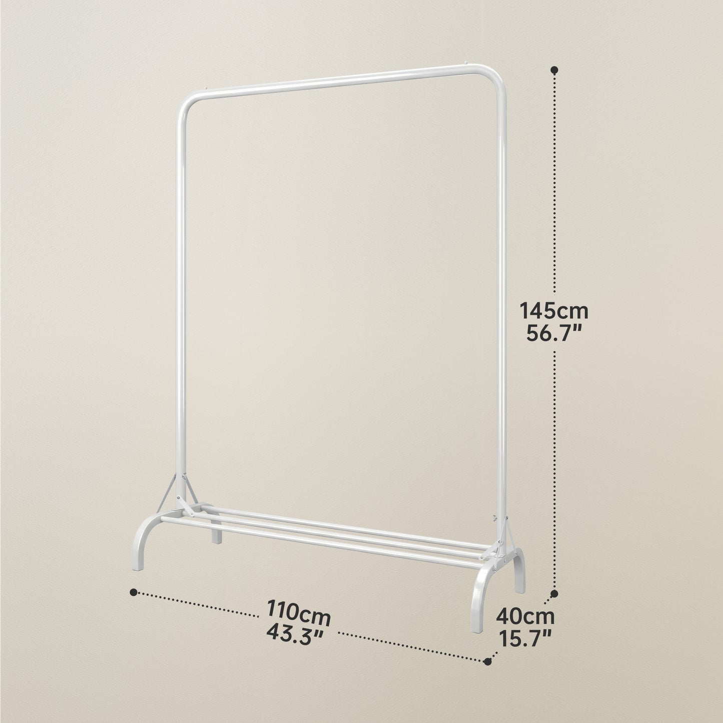 Sturdy Clothes Rail for Bedroom, Portable Clothes Rack with Shoe Storage, Metal Clothing Rail for Hanging Garments (White)