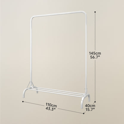 Sturdy Clothes Rail for Bedroom, Portable Clothes Rack with Shoe Storage, Metal Clothing Rail for Hanging Garments (White)