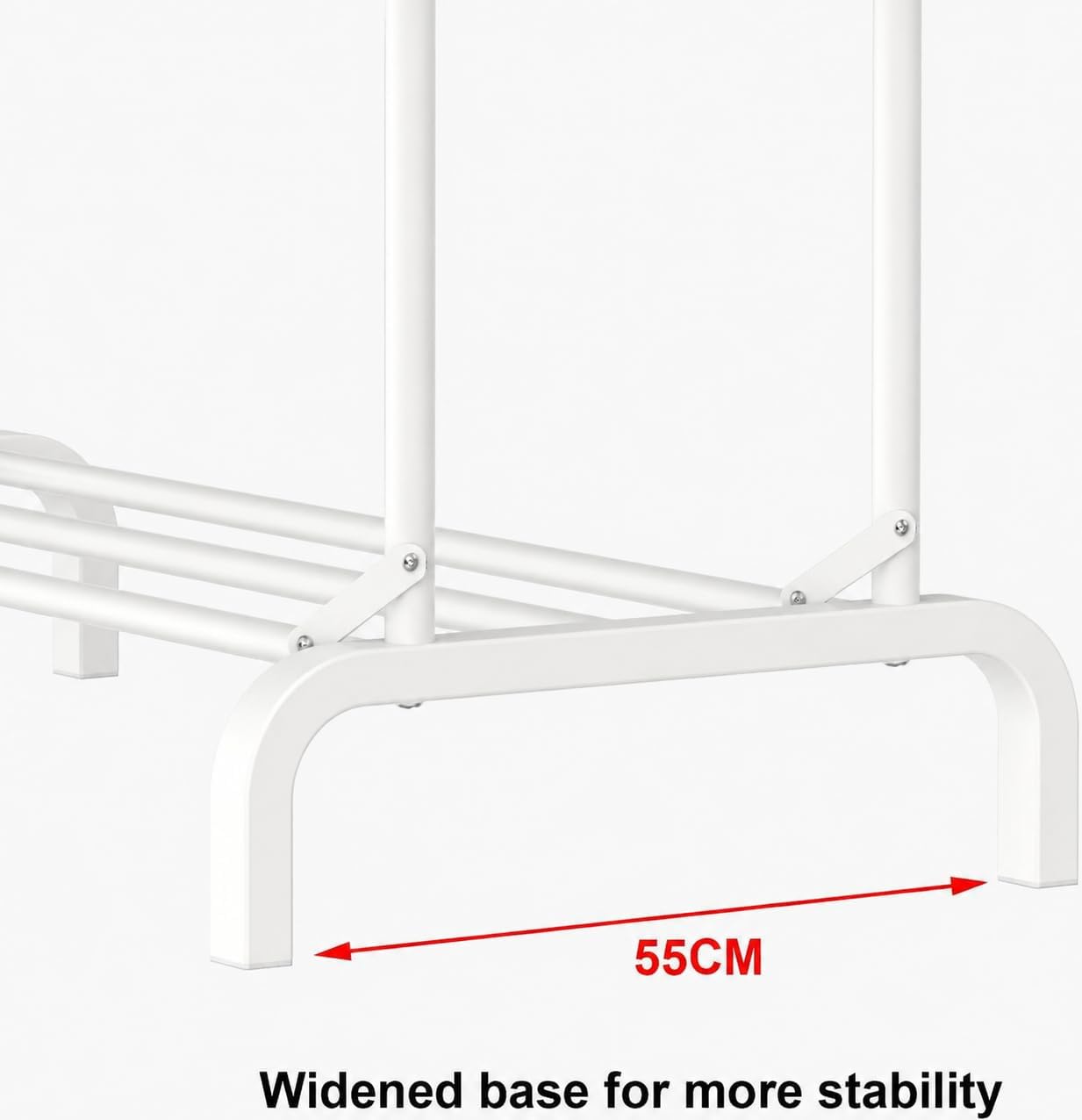 Heavy Duty Clothes Rail for Bedroom, 110 × 55 × 145cm Sturdy Hanging Clothes Rack for Garments, Double Metal Clothing Rail with Storage Shelf, Max 95 kg (White)