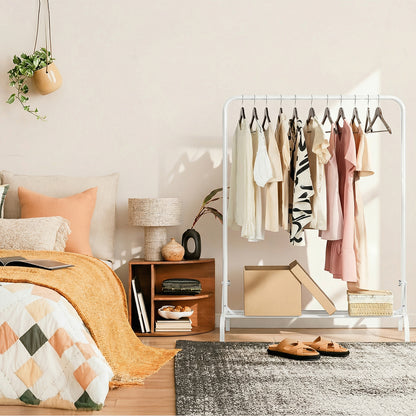 Sturdy Clothes Rail for Bedroom, Portable Clothes Rack with Shoe Storage, Metal Clothing Rail for Hanging Garments (White)