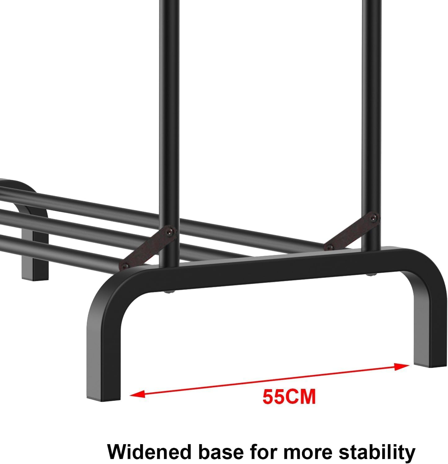 Heavy Duty Clothes Rail for Bedroom, 110 × 55 × 145cm Sturdy Hanging Clothes Rack for Garments, Double Metal Clothing Rail with Storage Shelf, Max 95 kg (Black)