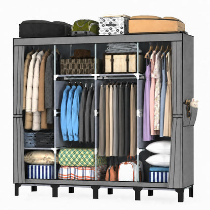 Portable Closet Wardrobe Closet for Hanging Clothes with 4 Hanging Rods for Bedroom, Non-Woven Fabric Clothes Closet for Living Room Easy Assemble (Gray, 4 Columns, 66.9 inch Width)