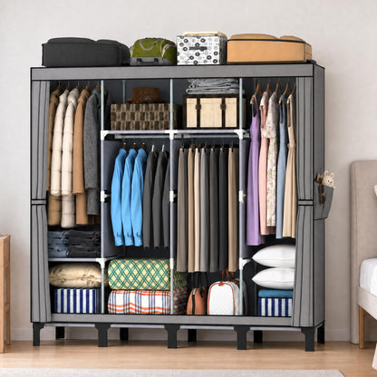 Portable Closet Wardrobe Closet for Hanging Clothes with 4 Hanging Rods for Bedroom, Non-Woven Fabric Clothes Closet for Living Room Easy Assemble (Gray, 4 Columns, 66.9 inch Width)