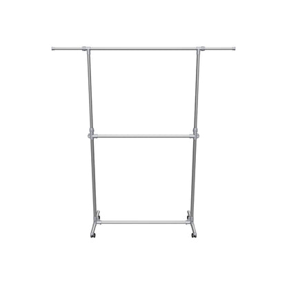 Clothes Rail with Wheels, Adjustable Stainless Steel Clothes Rack with Extendable Width and Height, Metal Clothing Rail for Small Bedrooms