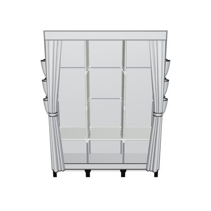 Canvas Wardrobe for Bedroom Fabric Wardrobe with 3 Hanging Rails, Portable Temporary Stable Base172 * 130 * 45cm (Grey) DJ-155B