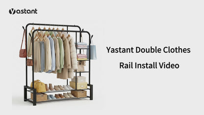Double Clothes Rail for Bedroom, 110 * 55 * 145cm Sturdy Hanging Clothes Rack for Garments, Metal Clothing Rail with Storage Shelf, 95 kg Load Capacity