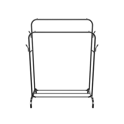 Heavy Duty Clothes Rail for Bedroom, 110 × 55 × 145cm Sturdy Hanging Clothes Rack for Garments, Double Metal Clothing Rail with Storage Shelf, Max 95 kg (Black)